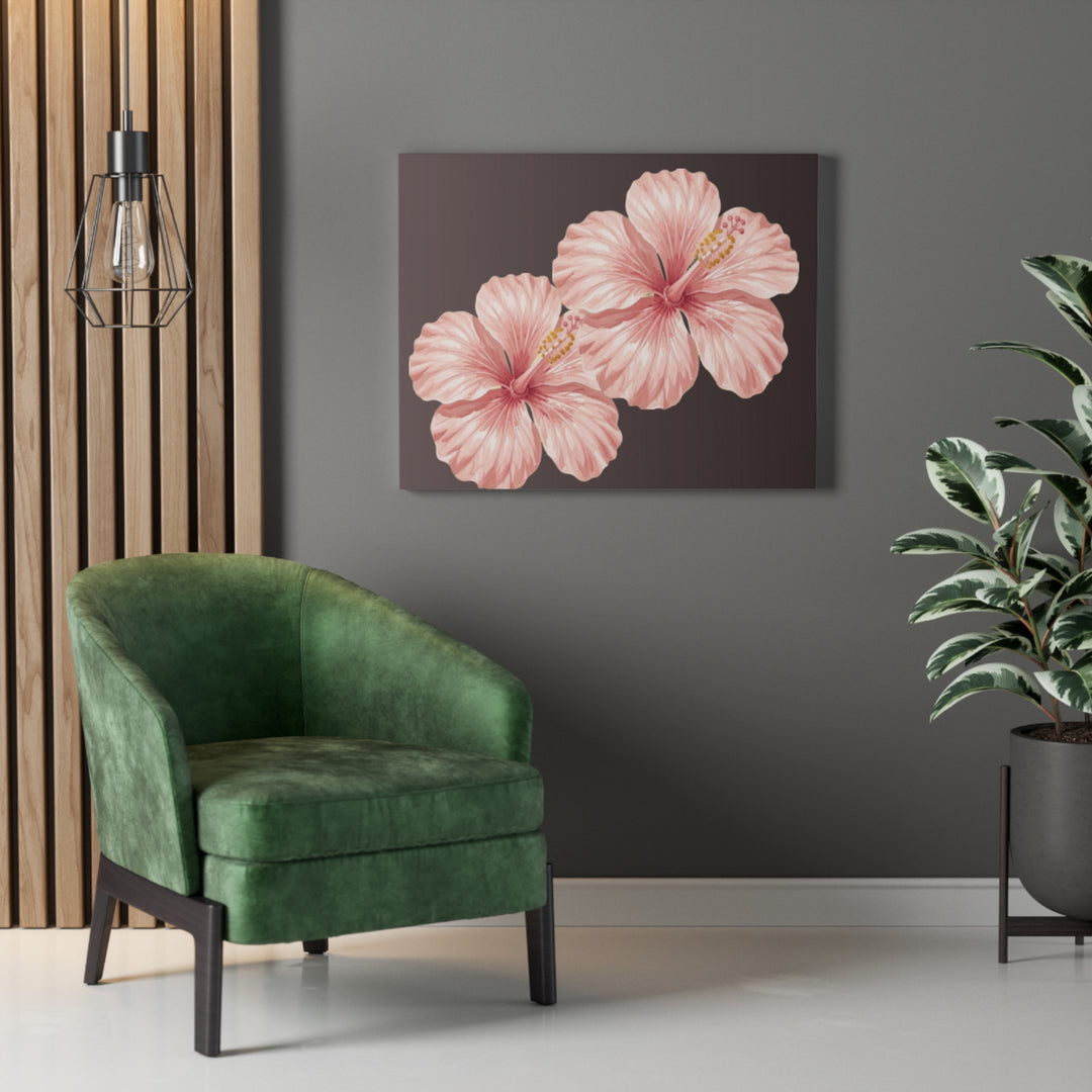 Pink Hibiscus Floral Stretched Canvas Wall Art