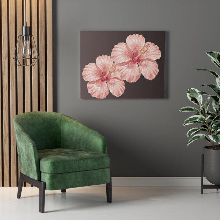Pink Hibiscus Floral Stretched Canvas Wall Art