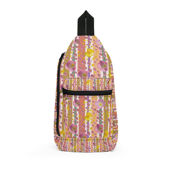 Floral Stripe Sling Bag — Pink Yellow Boho Crossbody