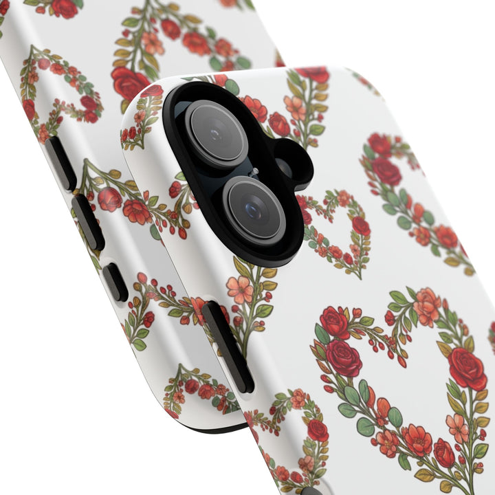 Rose Heart Floral Phone Case – Dual-Layer Drop Protection with Wireless Charging Support