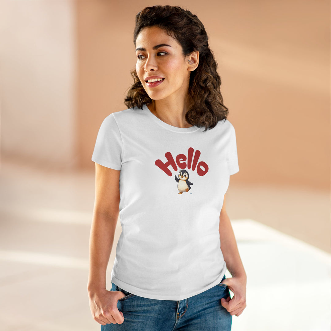 Semi-Fitted Cotton Tee with Minimalist Floral Graphic T-Shirt