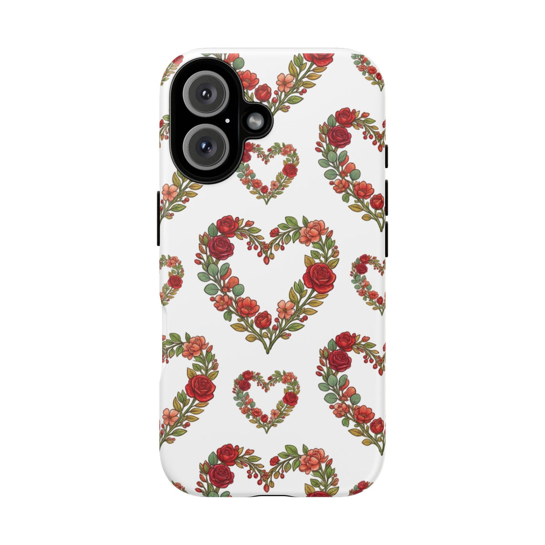 Rose Heart Floral Phone Case – Dual-Layer Drop Protection with Wireless Charging Support