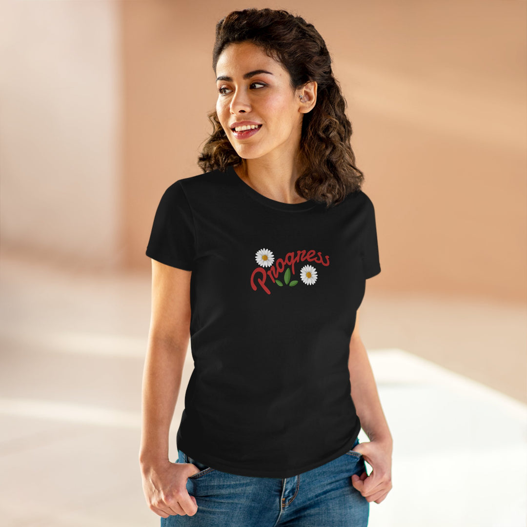 Semi-Fitted Cotton Tee with Minimalist Floral Graphic T-Shirt