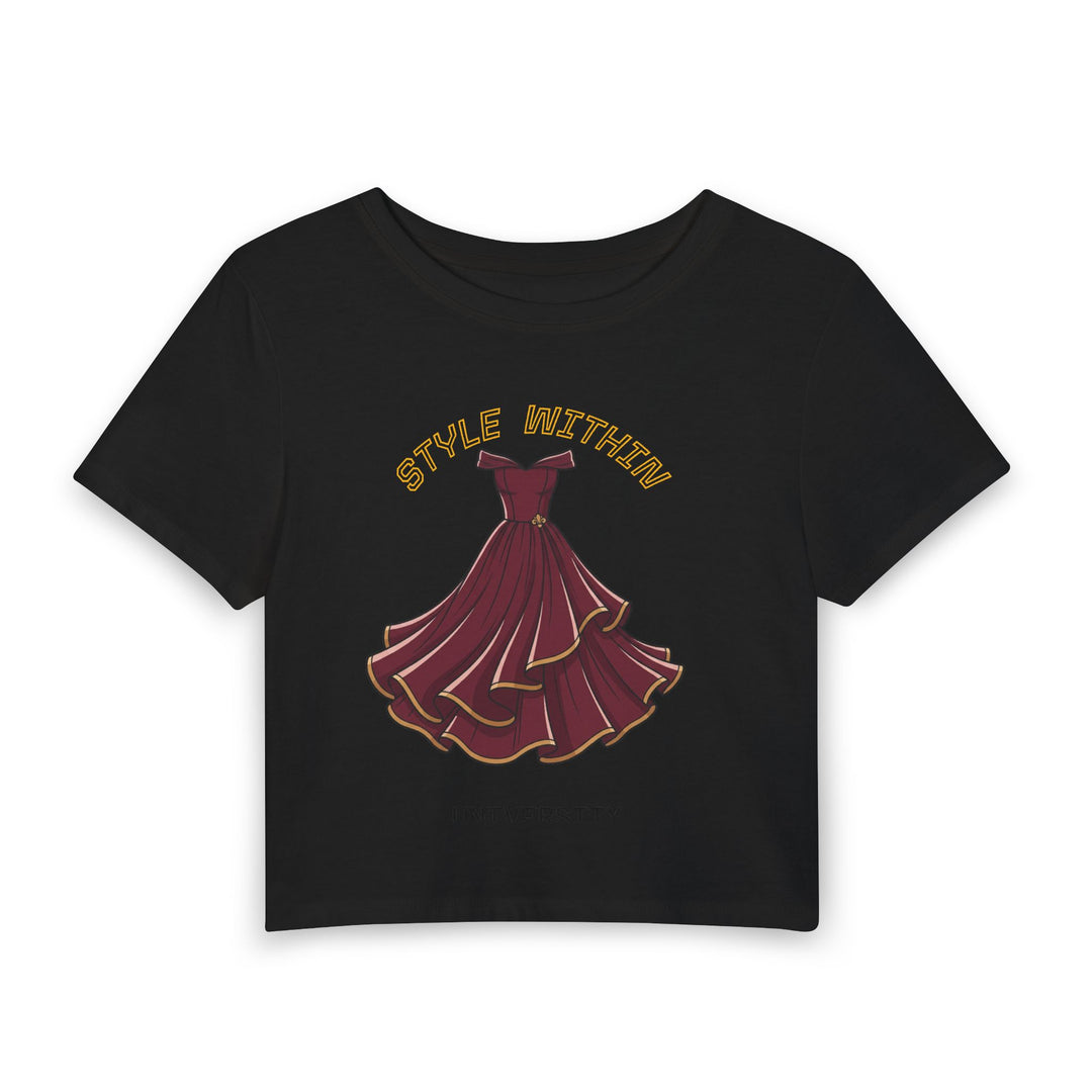 Cropped Botanical Figure Tee with Earth-Tone Illustration