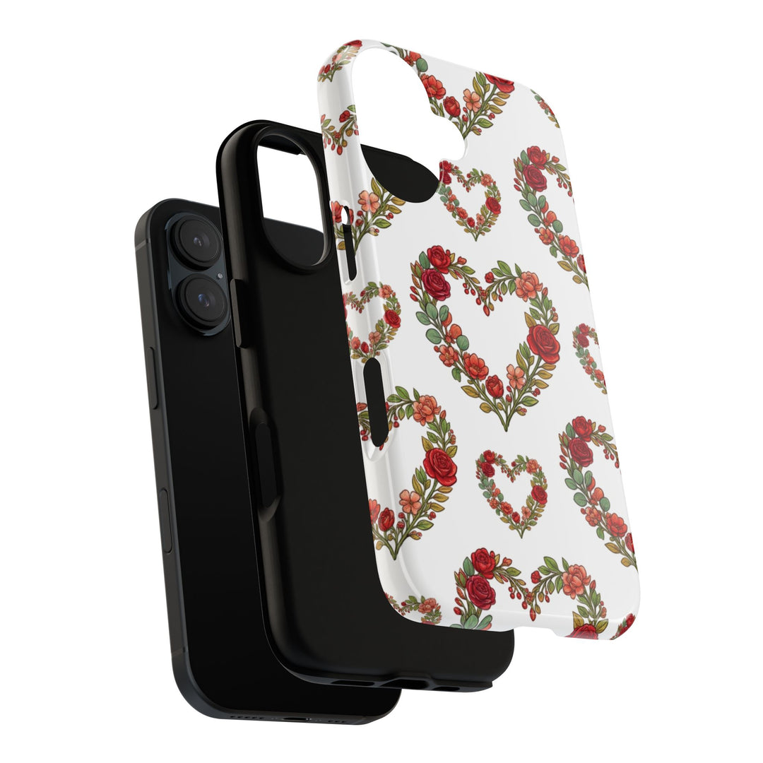 Rose Heart Floral Phone Case – Dual-Layer Drop Protection with Wireless Charging Support