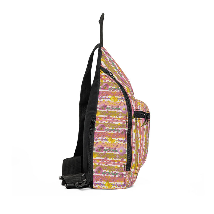 Floral Stripe Sling Bag — Pink Yellow Boho Crossbody