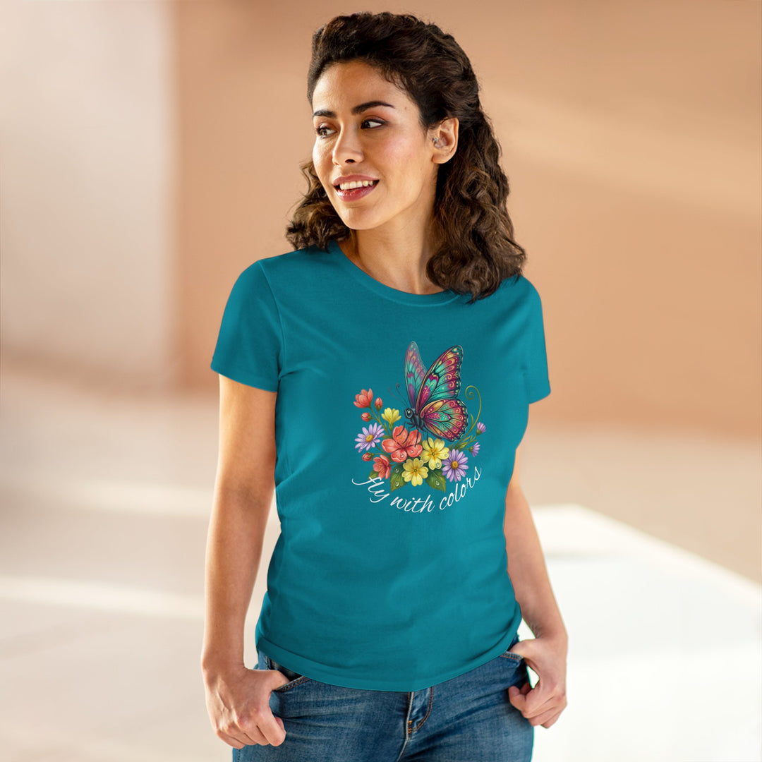 Semi-Fitted Cotton Tee with Minimalist Floral Graphic T-Shirt