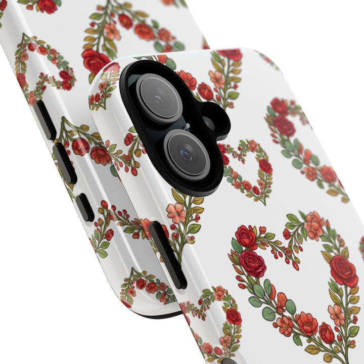 Rose Heart Floral Phone Case – Dual-Layer Drop Protection with Wireless Charging Support