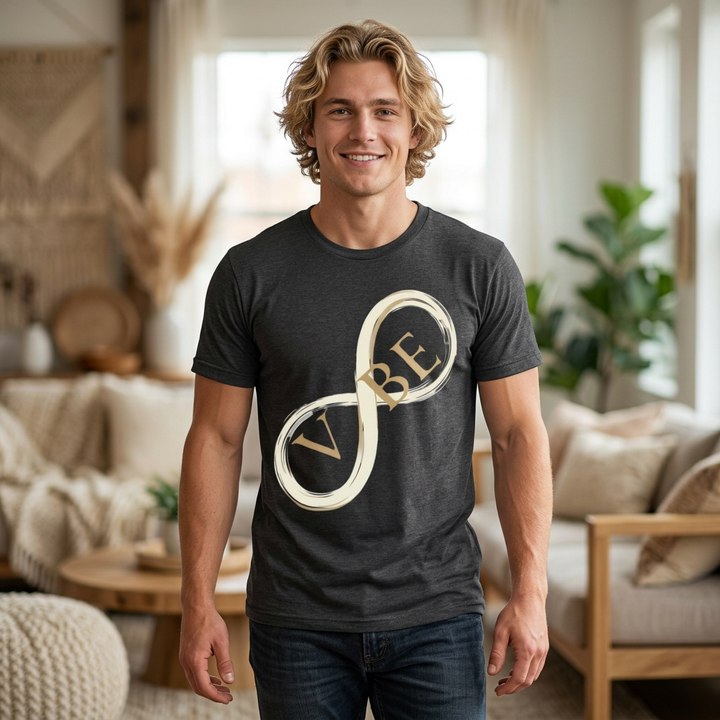 VIBE Infinity Shirt | Minimalist Graphic Tee | Modern Streetwear T-Shirt | Gold Infinity Symbol Shirt | Aesthetic Fashion Tee