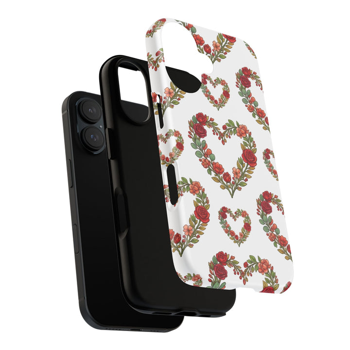 Rose Heart Floral Phone Case – Dual-Layer Drop Protection with Wireless Charging Support