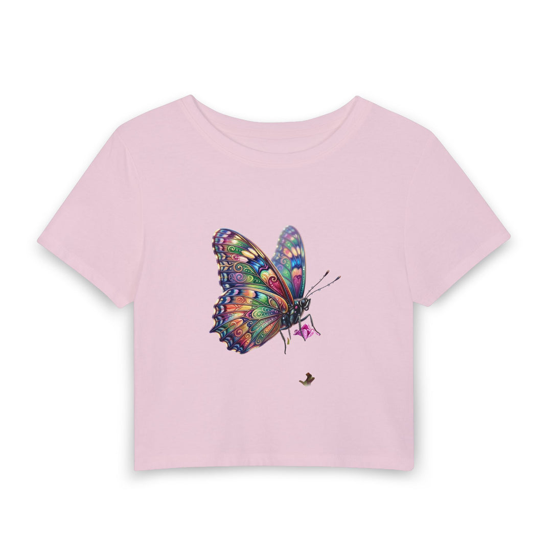 Cropped Botanical Figure Tee with Earth-Tone Illustration