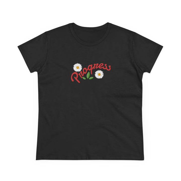 Semi-Fitted Cotton Tee with Minimalist Floral Graphic T-Shirt