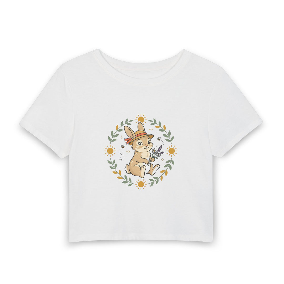 Cropped Botanical Figure Tee with Earth-Tone Illustration
