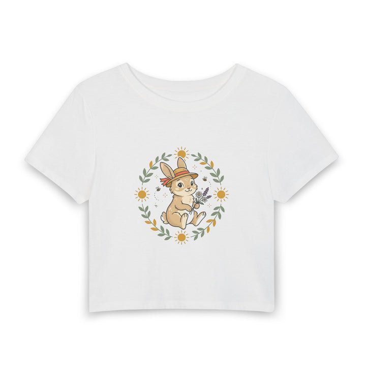 Cropped Botanical Figure Tee with Earth-Tone Illustration