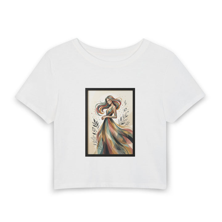 Cropped Botanical Figure Tee with Earth-Tone Illustration