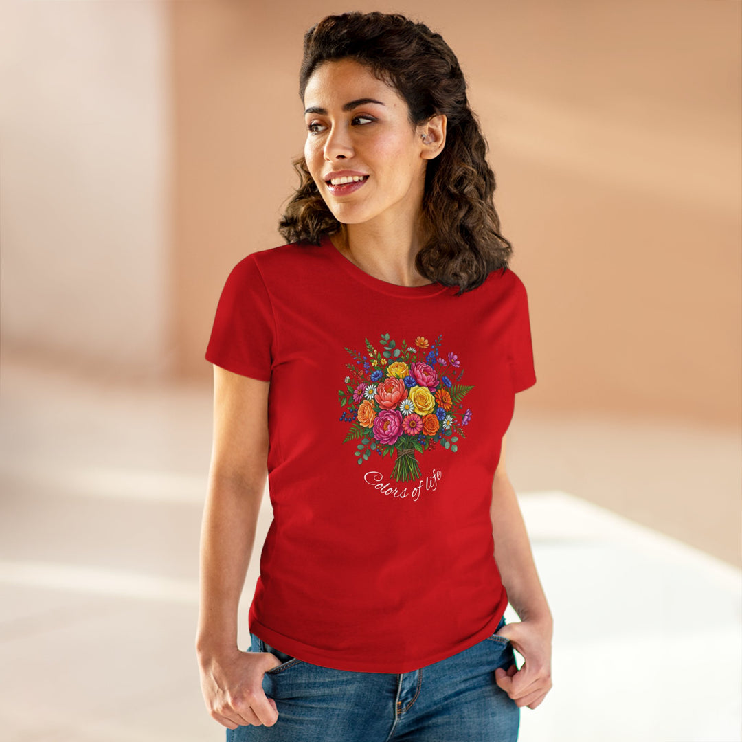 Semi-Fitted Cotton Tee with Minimalist Floral Graphic T-Shirt