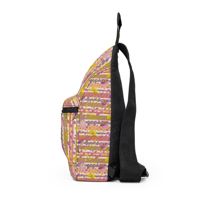 Floral Stripe Sling Bag — Pink Yellow Boho Crossbody