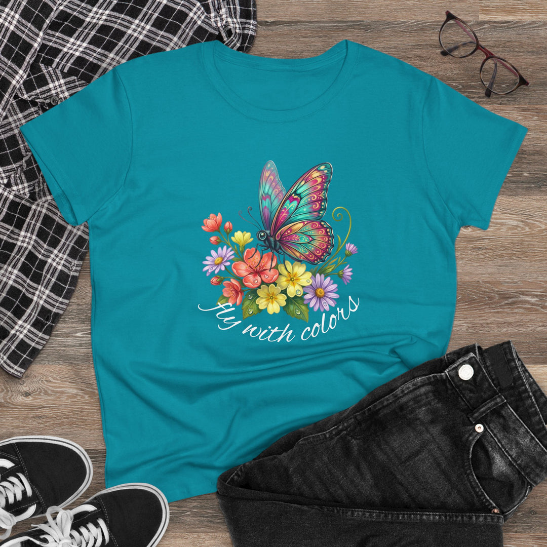 Semi-Fitted Cotton Tee with Minimalist Floral Graphic T-Shirt