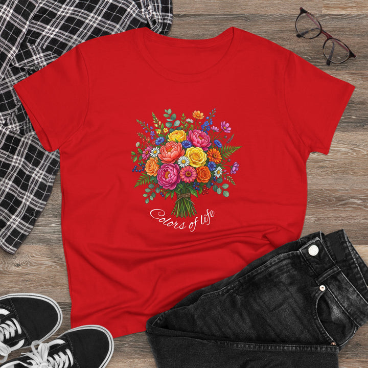 Semi-Fitted Cotton Tee with Minimalist Floral Graphic T-Shirt
