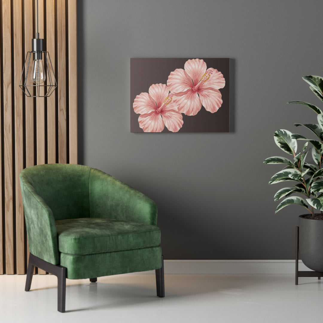 Pink Hibiscus Floral Stretched Canvas Wall Art